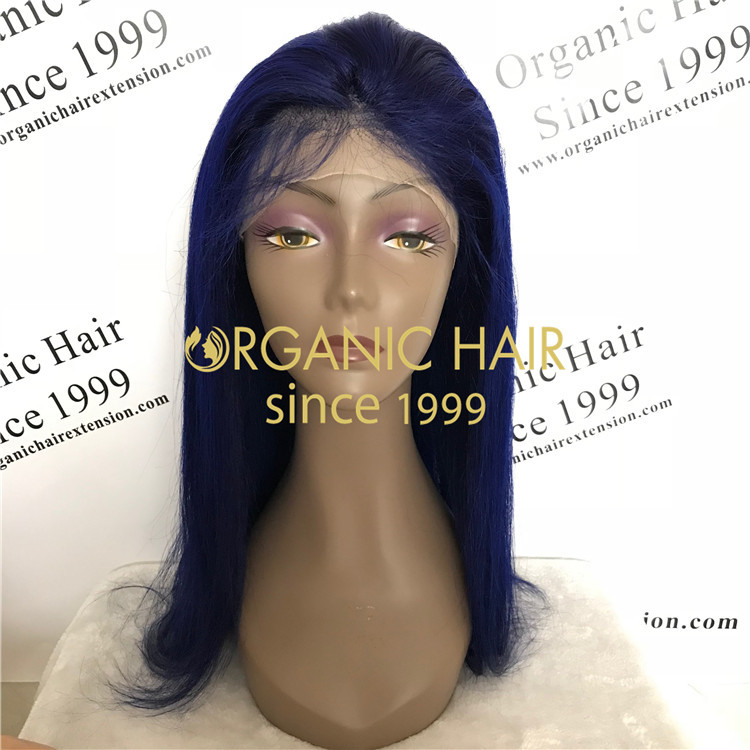 22 inch Dark blue full lace wigs straight natural hair at wholesale factory price in China A50